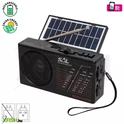 Sal rph 1 napelemes rádió és multimédia lejátszó, hibrid töltés, 3 sávos am-fm-sw rádió, usb/microsd, ~11 óra üzemidő