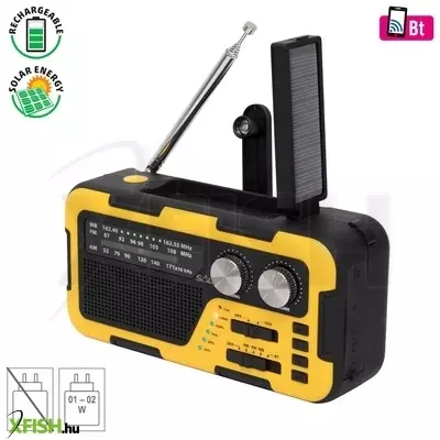 Sal rph 2 multifunkciós napelemes rádió, hibrid töltés, 3 sávos am-fm-sw rádió, bt, ~40 óra üzemidő