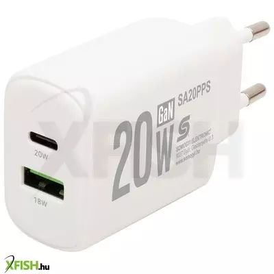 home sa20pps usb hálózati gyorstöltő, 20 watt, 2in1 usb-a + usb-c aljzat, qc + pd + pps gyorstöltés, gan technológia