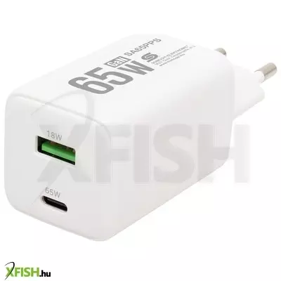 Home sa65pps USB hálózati szupergyors töltő, 65watt, 2in1 usb-a + usb-c aljzat, qc + PD + pps gyorstöltés, gan technológia