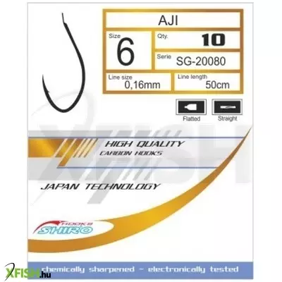 Mistrall Shiro Aji Szürke Előkötött Horog 50cm 0,16mm 6-os 10db/csomag