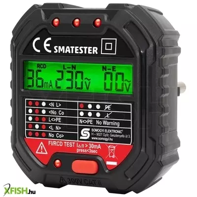 Home smatester konnektor teszter, LED visszajelzők, voltmérő, l-n, n-e, rcd ma, fi és rcd relé ellenőrző, elem nélkül működik, max. 250 v~ aljzatokhoz