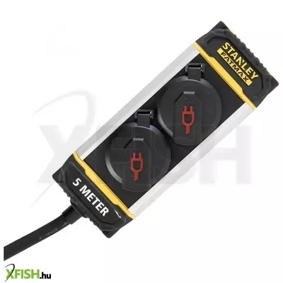 Home stanley sxecck0eaje 2-es elosztó, 5 m, ip44-es védelem, alumínium ház, övcsipesszel, beltérben is használható, h07rn-f 3g1,5 mm2 kábel