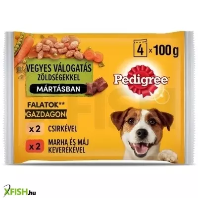 Pedigree alutasakos 4-pack adult csirke & zöldség, marha & zöldség 100g multipack, 13 db/csomag