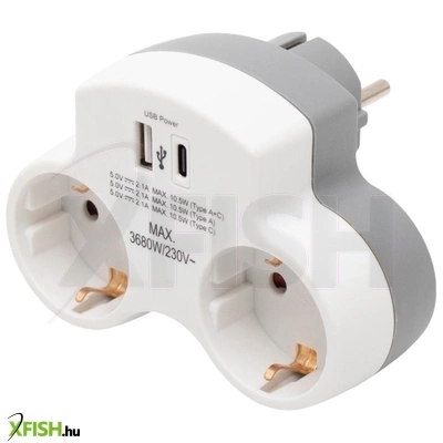 Home tpf2usbc usbc hálózati töltő, 2.1a, max. 3680 w, 2 db földelt hálózati aljzat gyermekvédő zsaluval