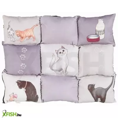 Trixie fekhely patchwork (foltvarrás) stílusú, macskás mintával, 55x45 cm, szürke