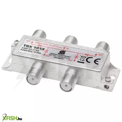 Use home tsx 1913 f elosztó, HQ professzionális minőség, 75 ohm, ip44, cink-ötvözet konstrukció, 5-2400 mhz, 4 utas, 1 bemenet, 4 kimenet