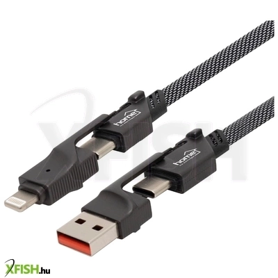Use home usb4x1 töltőkábel, 4in1, USB c-c / a-c / c-lightning / a-ligtning, 1.1 méter, 66w gyorstöltés, szőtt nylon burkolat, lapos, gabalyodásmentes kábel
