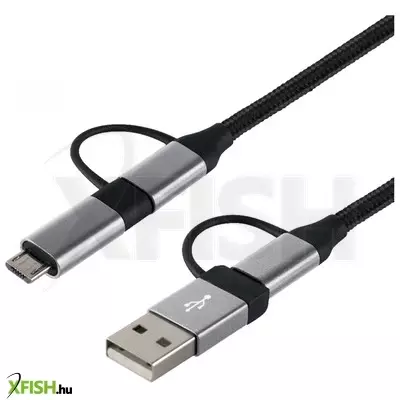Use home USB multi 4in1 töltőkábel, usb-c, microusb, usb-a, qc, pd, szőtt nejlon, 480 mbps, 60wmax, 1,5m vezeték