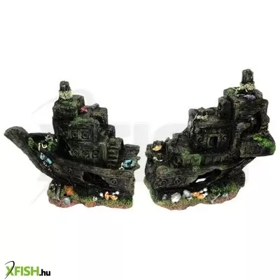 Yusee poppy pet hajóroncs akvárium dekoráció kétrészes - ym-852 yusee (össz. 57x15x29cm)