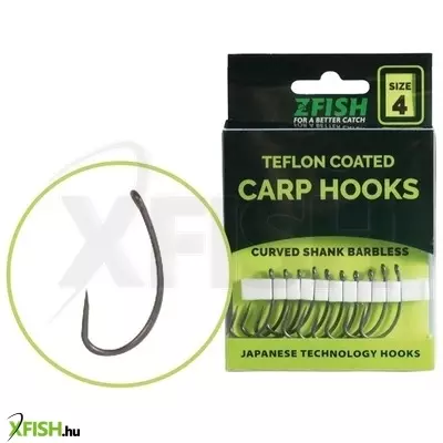 Zfish Teflon Hooks Curved Shank Barbless Pontyozó Szakáll nélküli horog méret 4 10 db/csomag