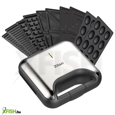 Zilan zln3932 5 in 1 szendvicssütő,  800 w, LED visszajelző, 5 cserélhető sütőlap, fekete-ezüst kivitel