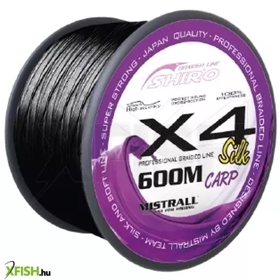 Mistrall Shiro Silk Braided Line X4 Fonott pontyozó zsinór - Black carp Fekete 600M 0,23 mm 23,60 kg