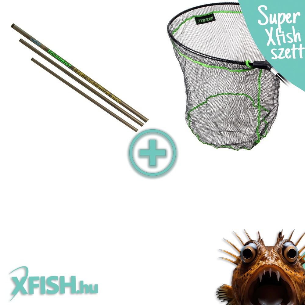 Xfish merítő 3,4m nyél + 60x50cm-es fej szett 4